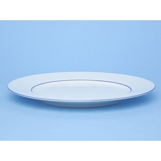 Club plate (dish round flat) 30 cm, Thun 1794, karlovarský porcelán, Nina modré proužky