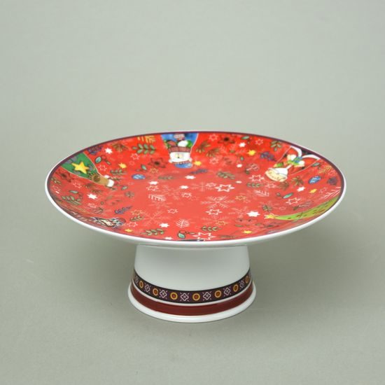 Cake stand 20 x 9 cm, red christmas decor, porcelain, EGAN