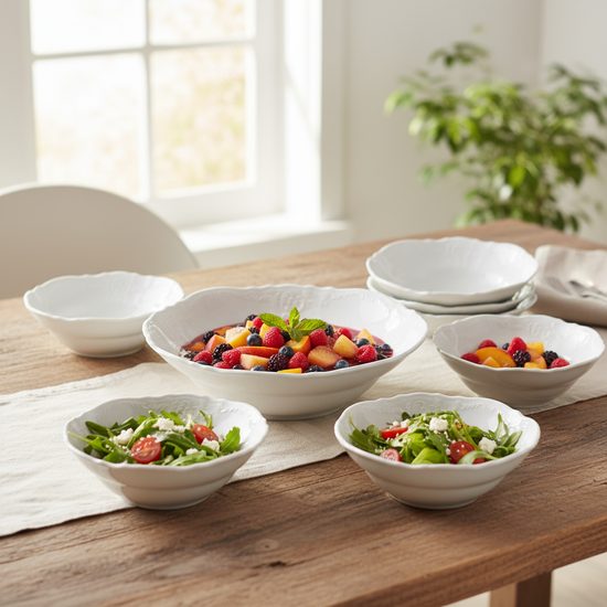 Kompotová souprava pro 6 osob, Thun 1794, karlovarský porcelán, BERNADOTTE bílá