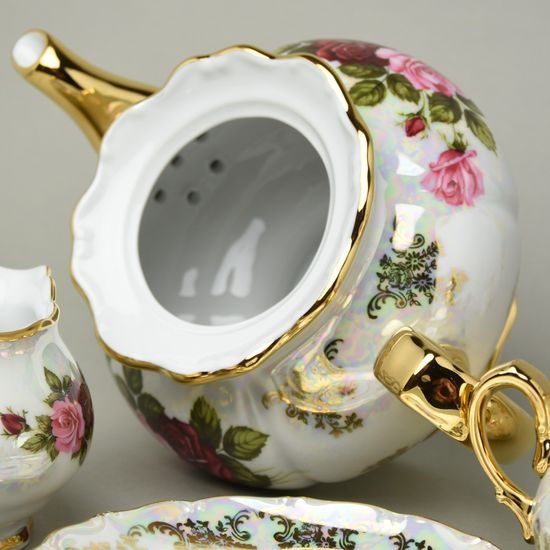 Tea set for 6 persons, Cecily roses, QueensCrown porcelain