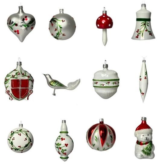 ADVENT CALENDAR with Christmas tree decorations, Holly, Czech Christmas decorations KOULIER