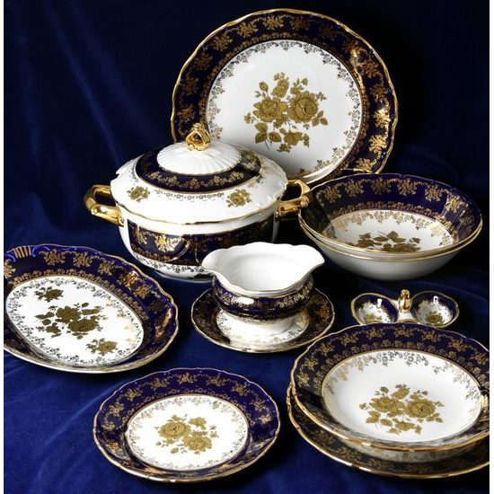 Dining set for 6 pers., Ophelie 677G, cobalt blue plus gold rose, Moritz Zdekauer 1810