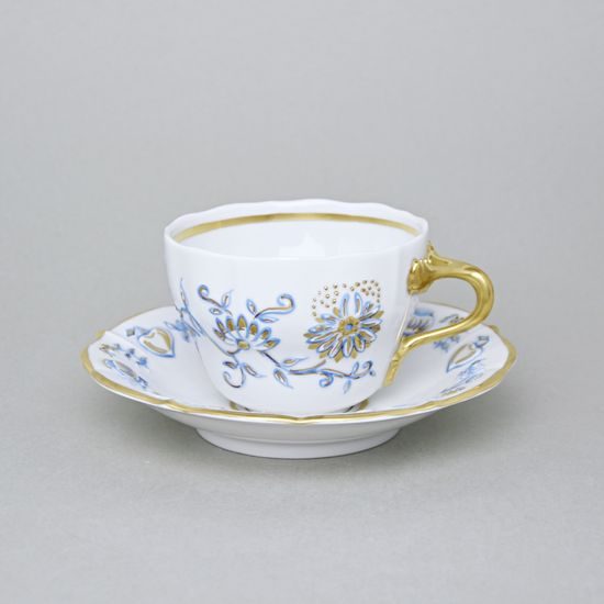 Elegance: Cup 0,21 l + saucer 16 cm, Gold + Blue, Hand-decorated by Vilém Janoušek, Český porcelán a.s