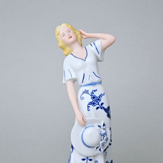 Lady With A Hat 9 x 8 x 20 cm, vlue onion + colour, Porcelain Figures Duchcov