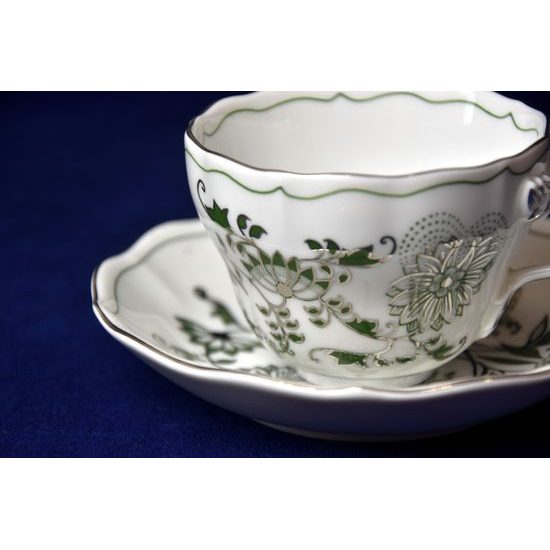 Cup and saucer A/1 plus A/1 0,12 l / 13 cm for coffee, Original Green Onion pattern + platinum