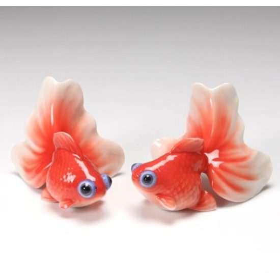 Goldfish design sculptured porcelain figurine (set/2) 7 cm, FRANZ Porcelain