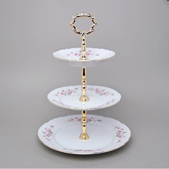 Gold line: Compartment dish 3 pcs., Thun 1794 Carlsbad porcelain, BERNADOTTE roses