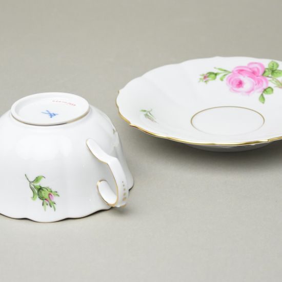 Tea cup 200 ml and saucer 15 cm, meissen rose decor, Meissen porcelain