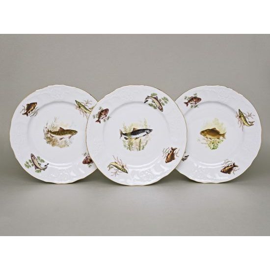 Plate set for 6 persons, Thun 1794 Carlsbad porcelain, BERNADOTTE fishing