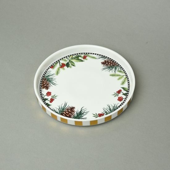 Platter round 20 cm, Cones and holly, new bone china EGAN
