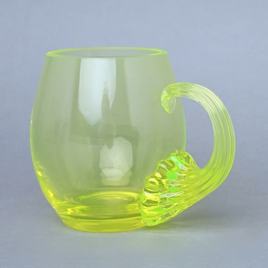 Sklenice hladká s uchem (uranové sklo), 300 ml, Sklárna Janov