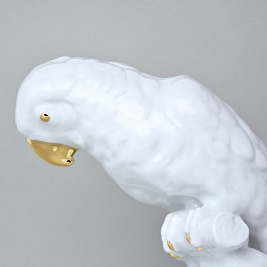 Papoušek 16 x 24,5 x 30 cm, Bílá + zlato, Porcelánové figurky Duchcov