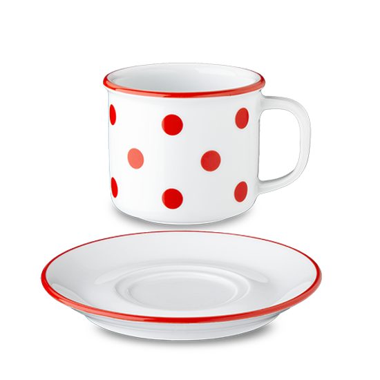 Mug Retro 180 ml smaller + saucer 14 cm, Red dots, G. Benedikt 1882