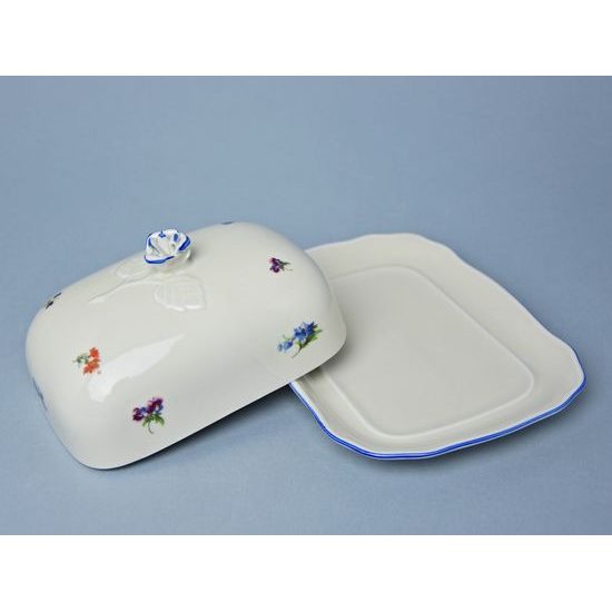 Butter dish for 250 g butter, Házenka ivory w/blue line, Český porcelán a.s.
