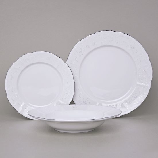 Plate set for 6 persons, Thun 1794 Carlsbad porcelain, Bernadotte Frost, Platinum line