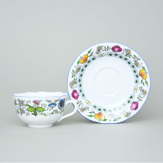 Cup and saucer mirror C/1 plus ZC1 0,20 l / 15,5 cm for tea, COLOURED ONION PATTERN