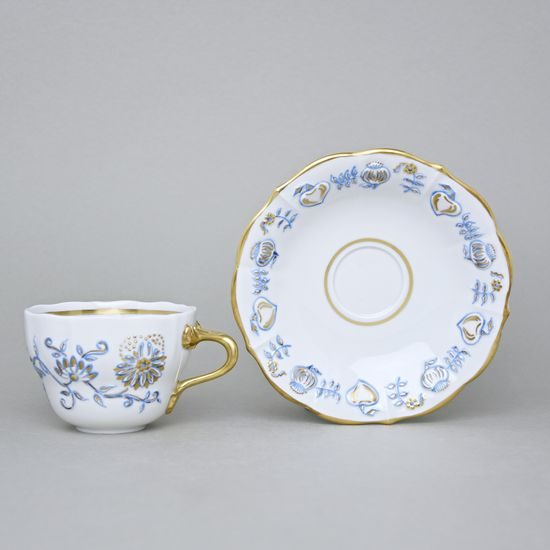 Elegance: Cup 0,21 l + saucer 16 cm, Gold + Blue, Hand-decorated by Vilém Janoušek, Český porcelán a.s