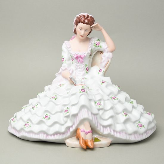 Lady with book, velká 22,5 x 32,5 x 26,5 cm, flowers, Royal Dux Bohemia
