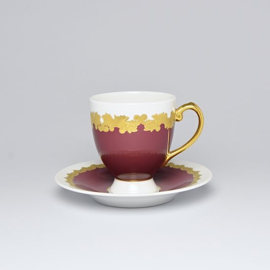 Cup and Saucer Luxurious - Purple + Gold, 210 ml, Gold Etching and Hand-painted, Haas a Czjzek Porcelain