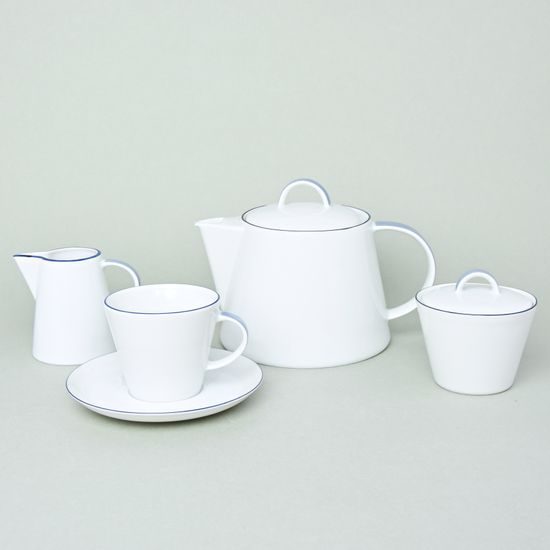 Tea set for 6 persons, Thun 1794 Carlsbad porcelain, TOM blue
