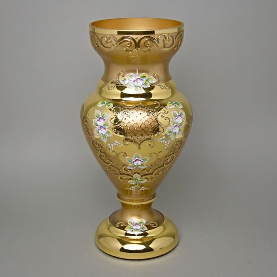 Vase 35 cm, GOLD glass, gold + enamel, Nový Bor glass