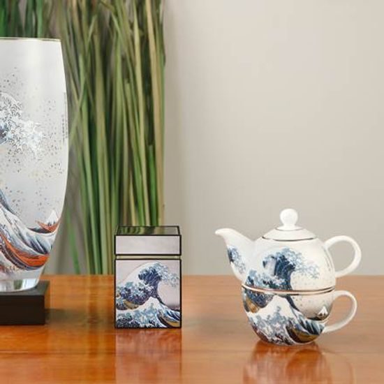 Čajová sada pro jednoho, Velká vlna, 15,5 / 15,5 / 15,5 cm, jemný kostní porcelán, K.Hokusai, Goebel