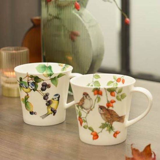 Hrnek 350 ml vrabci na šípku 9,5 cm, jemný kostní porcelán, Goebel