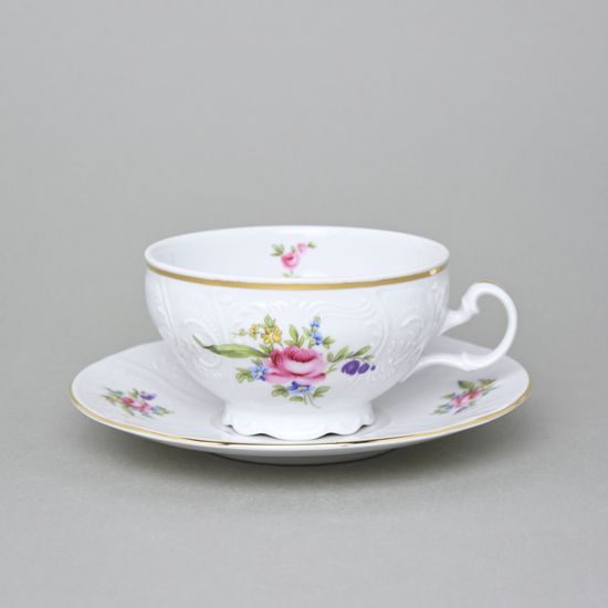 Tea cup + saucer 320 ml / 18 cm, Thun 1794, Carlsbad porcelain, Bernadotte Meissen Rose