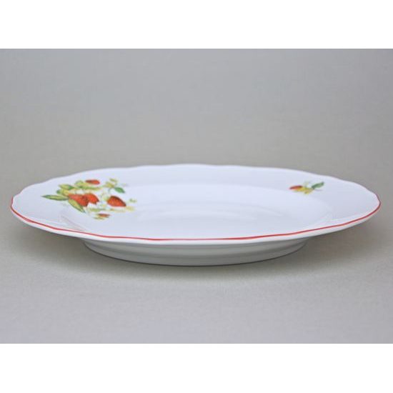 red line: Plate dining 24 cm, strawberries, Český porcelán a.s. (QII)