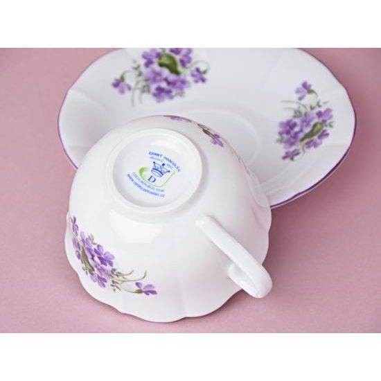 Cup and saucer mirror C/1 plus ZC1 0,20 l / 15,5 cm for tea, Violet, Cesky porcelan a.s.