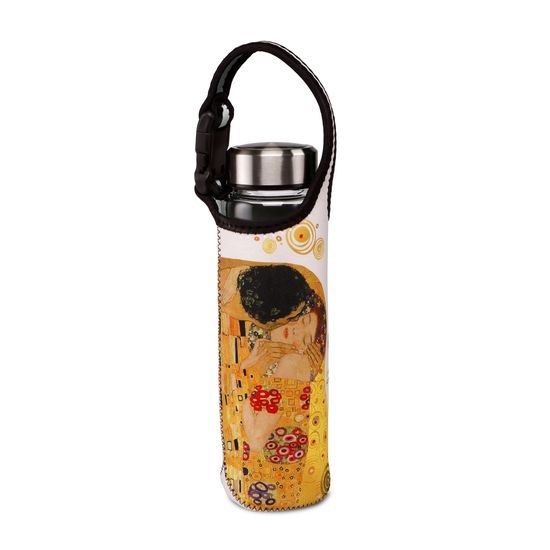 Glass bottle with neoprene sleeve Gustav Klimt - The Kiss 9 / 7,5 / 26,5 cm, G. Klimt, Goebel