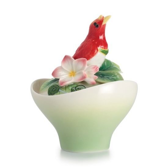 Shangri-la bird of paradise design sculptured porcelain sugar bowl 14 cm, Porcelain FRANZ