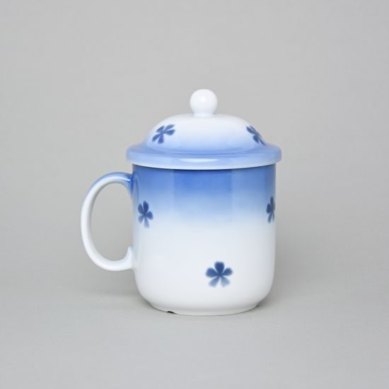 Mug with cap and strainer, Thun 1794 Carlsbad porcelain, BLUE CHERRY