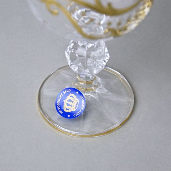 Claudia 190 ml, sklenička na víno 14,4 cm, smaltované kvítky + zlato, Novoborské sklo