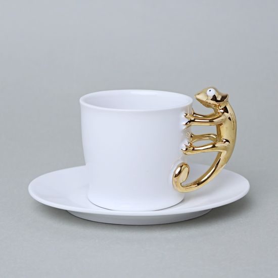 Espresso šálek a podšálek, ZOO chameleon, 80 ml, GOLD, porcelán Goldfinger