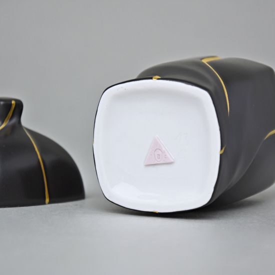 Dóza Jona 12 x 6 x 6 cm, Černý fond + Zlato, Porcelán Duchcov
