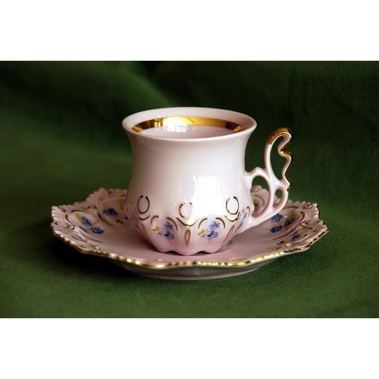 Šálek 90 ml a podšálek 12,5 cm mokka, Lenka 247p, Růžový porcelán z Chodova
