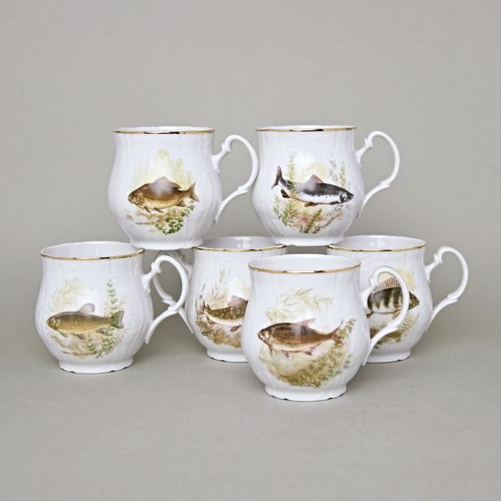 Mug Jonas 310 ml, 6 pcs, Thun 1794 Carlsbad porcelain, BERNADOTTE fishing