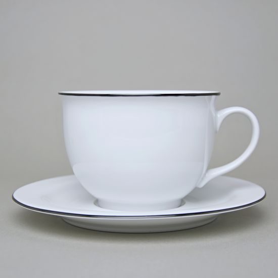 Olga: Šálek 400 ml snídaňový a podšálek 19 cm s černou linkou, Český porcelán a.s.