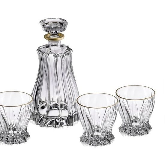 Crystal Whiskey set Plantica 6+1, Golden Rim, Aurum Crystal