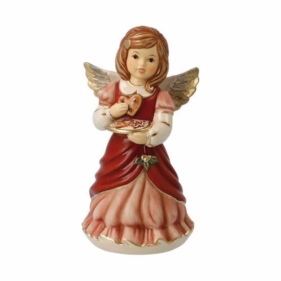 Figurky andělů červené: Anděl se sladkostmi 15 cm, kamenina Goebel