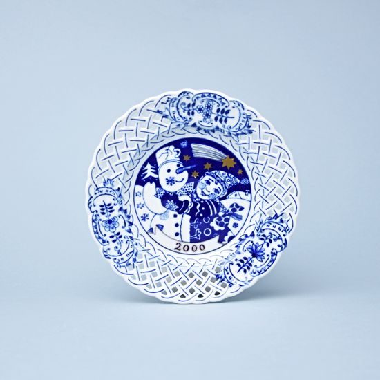 Vánoční / výroční talíř 2000 závěsný 18 cm, prolamovaný, Cibulák, originální z Dubí