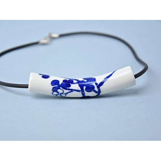 Necklace: Tube - Blue Flowers, Porcelain Jewels Studio Mallys