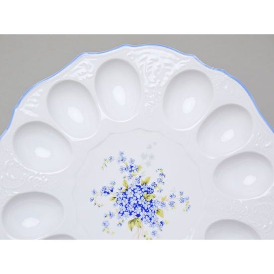 Egg tray round 26 cm for 12 eggs, Thun 1794 Carlsbad porcelain, BERNADOTTE Forget-me-not-flower