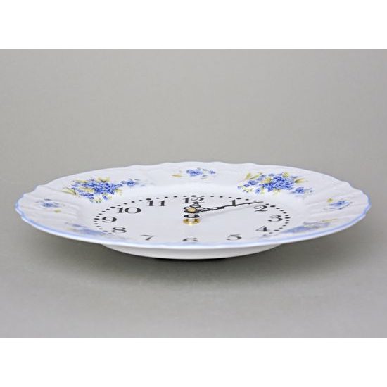 Clock wall 27 cm, Thun 1794 Carlsbad porcelain, BERNADOTTE Forget-me-not-flower