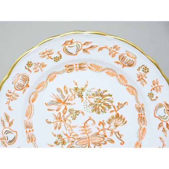 Elegance: Dessert Plate 19 cm, Gold + Orange, Hand-decorated by Vilém Janoušek, Český porcelán a.s