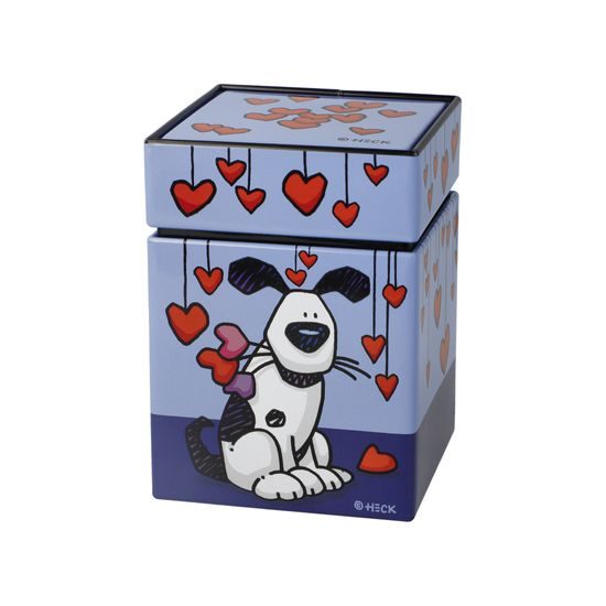 Dóza na čaj Love Dog 7,5 / 7,5 / 11 cm, kov, Ed Heck, Goebel