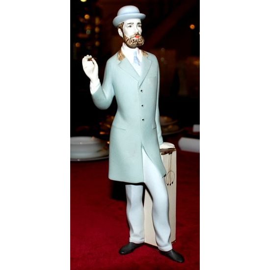 Gentleman with cigar 10 x 6,5 x 25 cm, Porcelain Figures Duchcov