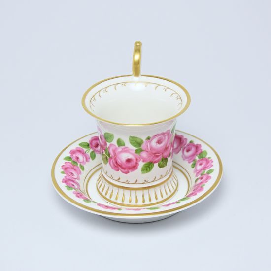 Cup and Saucer Johan - Roses, 200 ml, Gold Etching, Hand-painted by Roman Siroky, Haas a Czjzek Porcelain