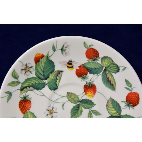 Alpine Strawberry: Cup 420 ml and saucer breakfast, English Fine Bone China, Roy Kirkham